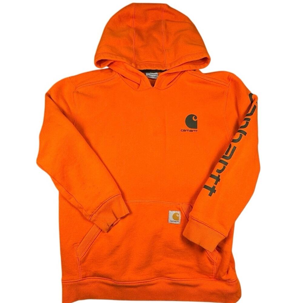 Carhartt Youth Fleece Pullover Hoodie Orange Logo L 14-16